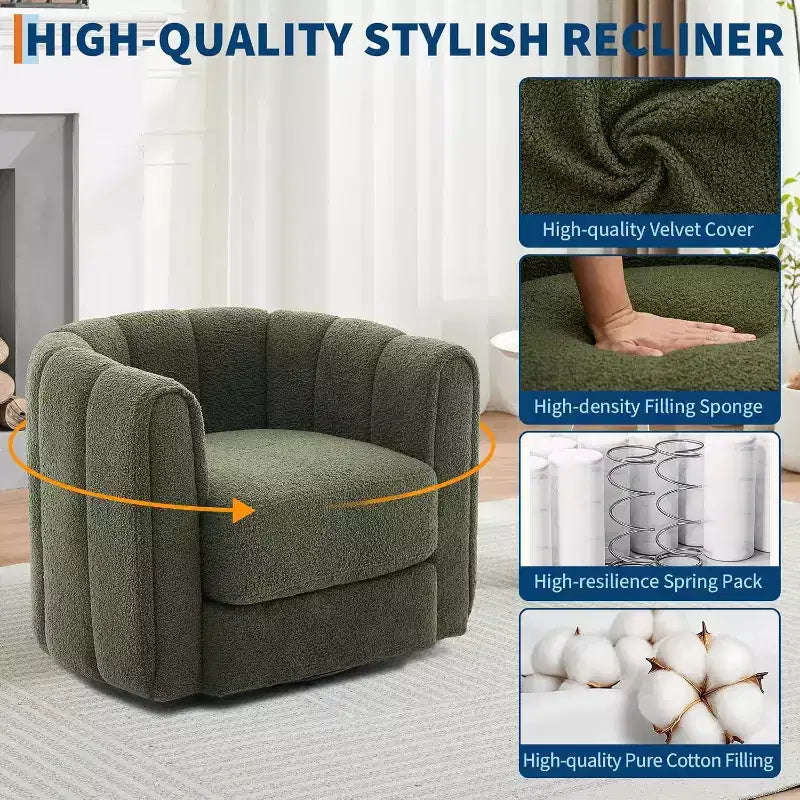 Fauteuil pivotant à 360° COZONY, fauteuil d'appoint moderne du milieu du siècle en polaire pelucheuse avec un confort semblable à un nuage, fauteuil rond rembourré pour le salon