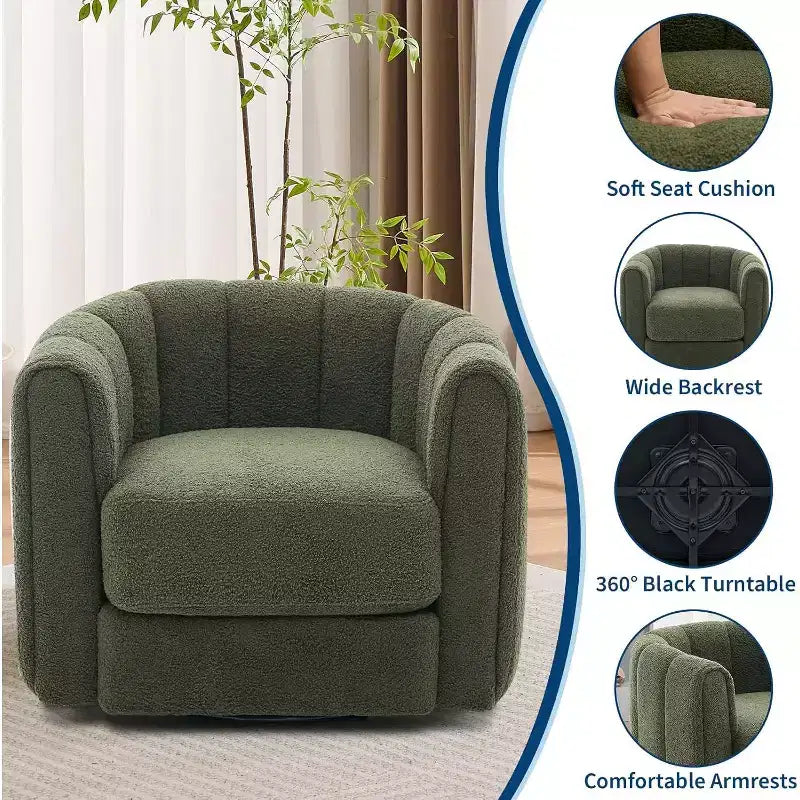 Fauteuil pivotant à 360° COZONY, fauteuil d'appoint moderne du milieu du siècle en polaire pelucheuse avec un confort semblable à un nuage, fauteuil rond rembourré pour le salon