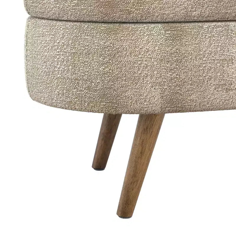 43.5 Banc de rangement ovale en tissu rembourré avec pieds en bois d'hévéa, ottoman repose-pieds pour salon, chambre, entrée