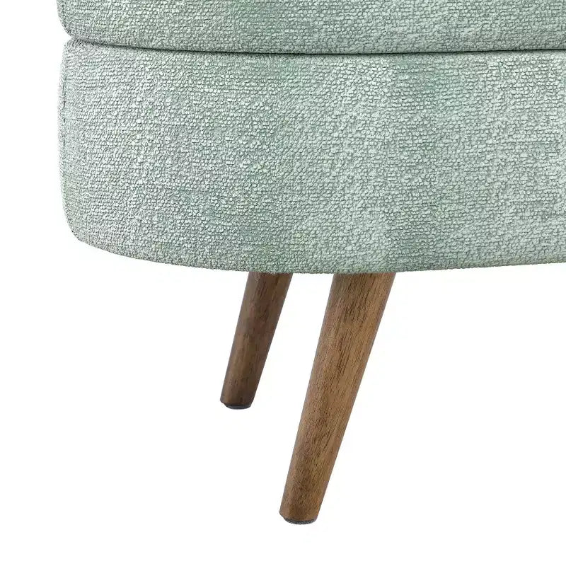43.5 Banc de rangement ovale en tissu rembourré avec pieds en bois d'hévéa, ottoman repose-pieds pour salon, chambre, entrée