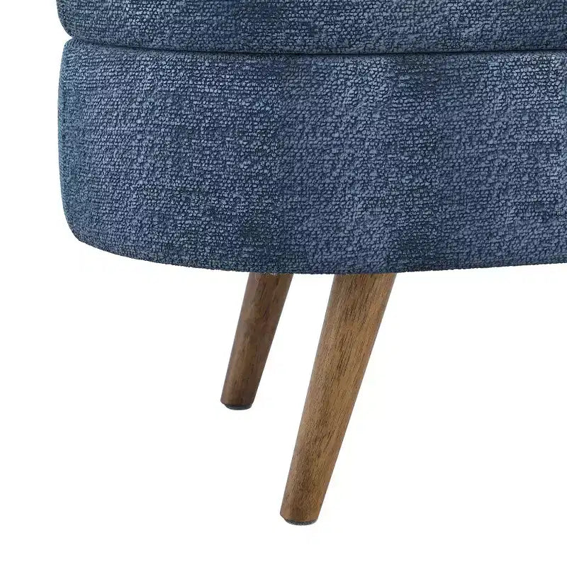 43.5 Banc de rangement ovale en tissu rembourré avec pieds en bois d'hévéa, ottoman repose-pieds pour salon, chambre, entrée