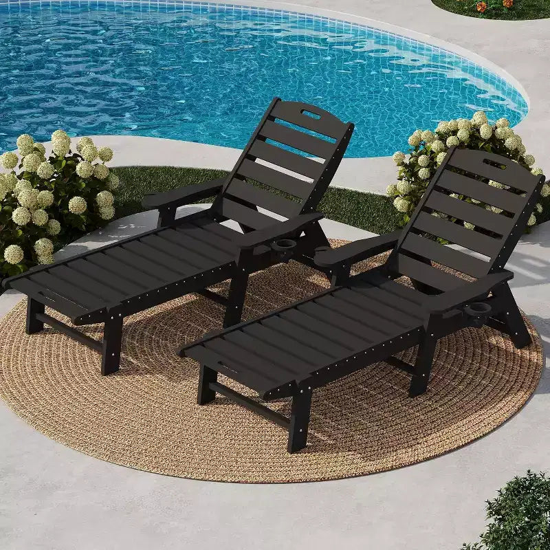 Chaise longue d'extérieur avec roulettes, Chaises longues de piscine surdimensionnées en PEHD à 5 positions, Chaises longues de piscine