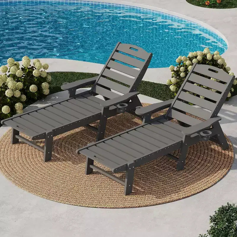 Chaise longue d'extérieur avec roulettes, Chaises longues de piscine surdimensionnées en PEHD à 5 positions, Chaises longues de piscine