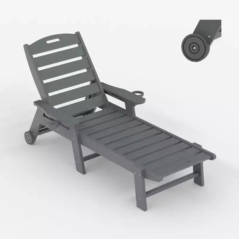 Chaise longue d'extérieur avec roulettes, Chaises longues de piscine surdimensionnées en PEHD à 5 positions, Chaises longues de piscine