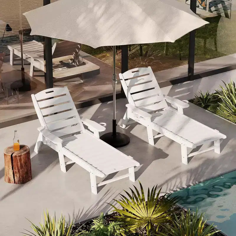 Chaise longue d'extérieur avec roulettes, Chaises longues de piscine surdimensionnées en PEHD à 5 positions, Chaises longues de piscine