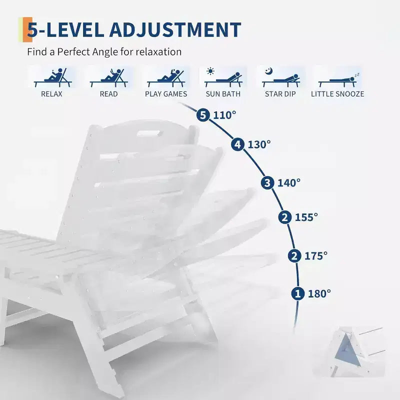 Chaise longue d'extérieur avec roulettes, Chaises longues de piscine surdimensionnées en PEHD à 5 positions, Chaises longues de piscine