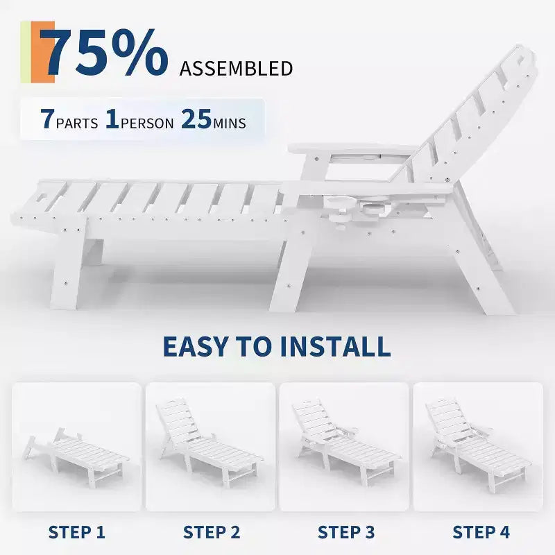Chaise longue d'extérieur avec roulettes, Chaises longues de piscine surdimensionnées en PEHD à 5 positions, Chaises longues de piscine