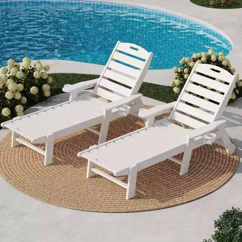 Chaise longue d'extérieur avec roulettes, Chaises longues de piscine surdimensionnées en PEHD à 5 positions, Chaises longues de piscine
