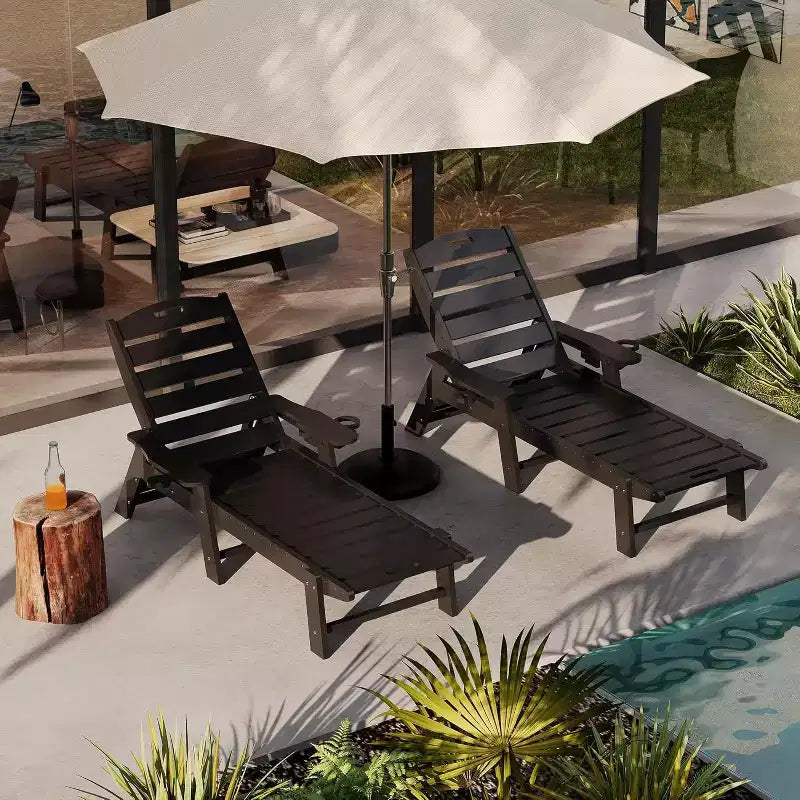 Chaise longue d'extérieur avec roulettes, Chaises longues de piscine surdimensionnées en PEHD à 5 positions, Chaises longues de piscine