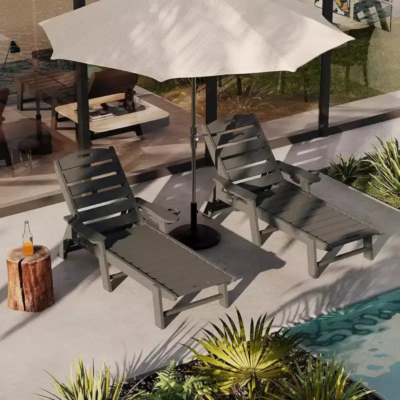 Chaise longue d'extérieur avec roulettes, Chaises longues de piscine surdimensionnées en PEHD à 5 positions, Chaises longues de piscine