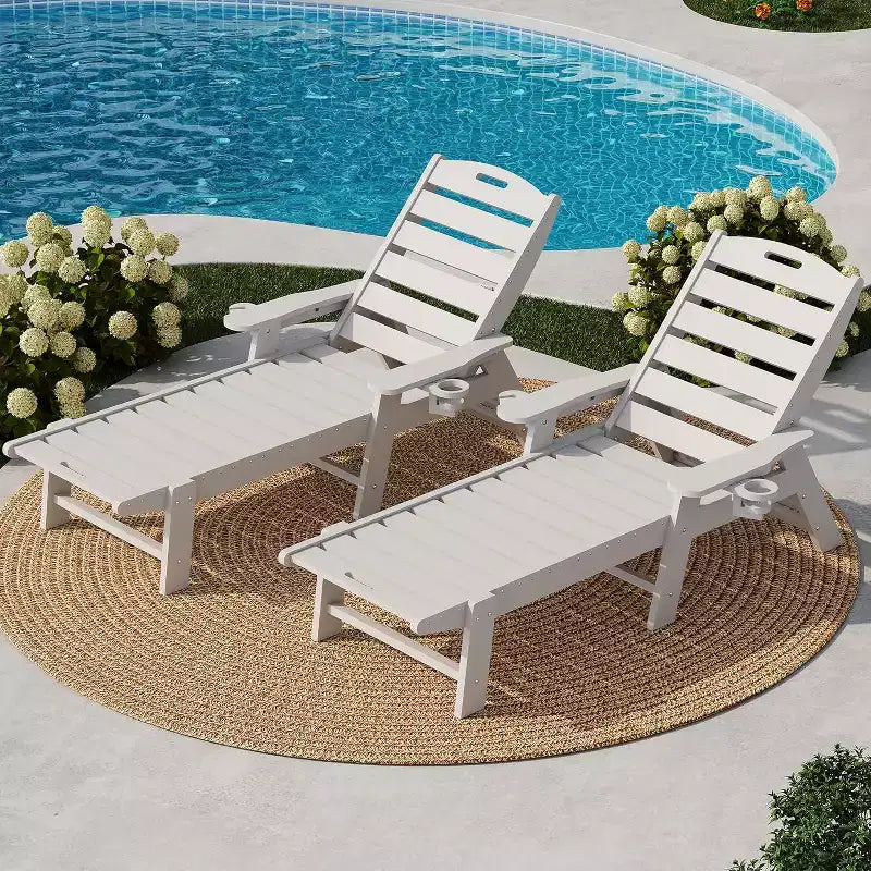 Chaise longue d'extérieur avec roulettes, Chaises longues de piscine surdimensionnées en PEHD à 5 positions, Chaises longues de piscine