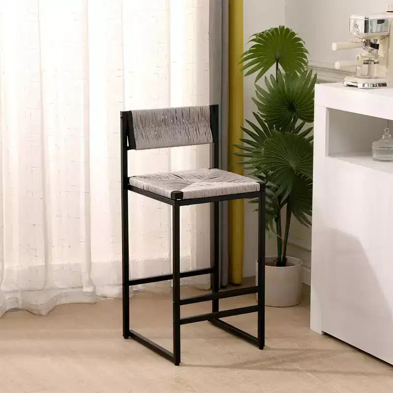 Lot de 2 tabourets de bar hauts en corde de papier tressée, capacité de charge maximale de 100 kg