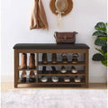 Natural Rubberwood Long Shoe Bench with Concealed Storage  Nordic Style Entryway Organizer