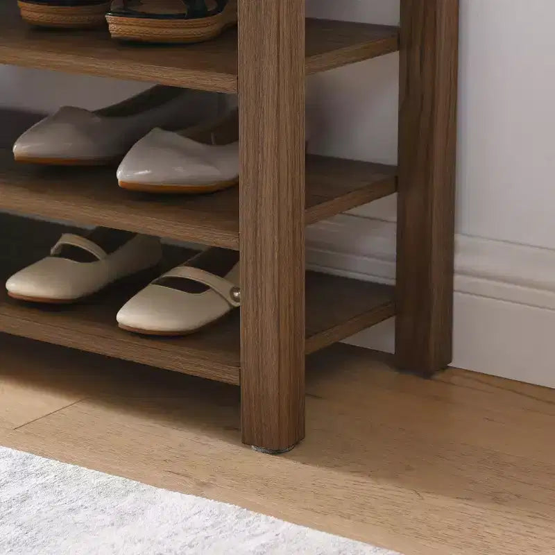 Banc à chaussures long en caoutchouc naturel avec rangement dissimulé – Organisateur d'entrée style nordique