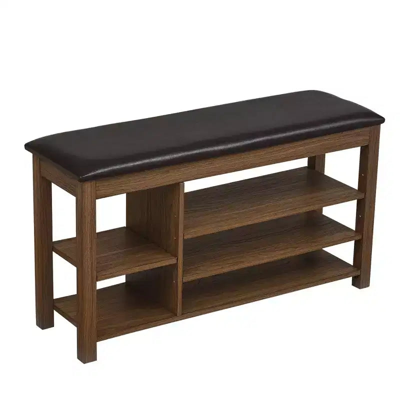 Banc à chaussures long en caoutchouc naturel avec rangement dissimulé – Organisateur d'entrée style nordique
