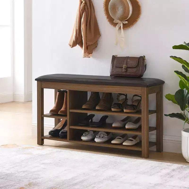 Banc à chaussures long en caoutchouc naturel avec rangement dissimulé – Organisateur d'entrée style nordique