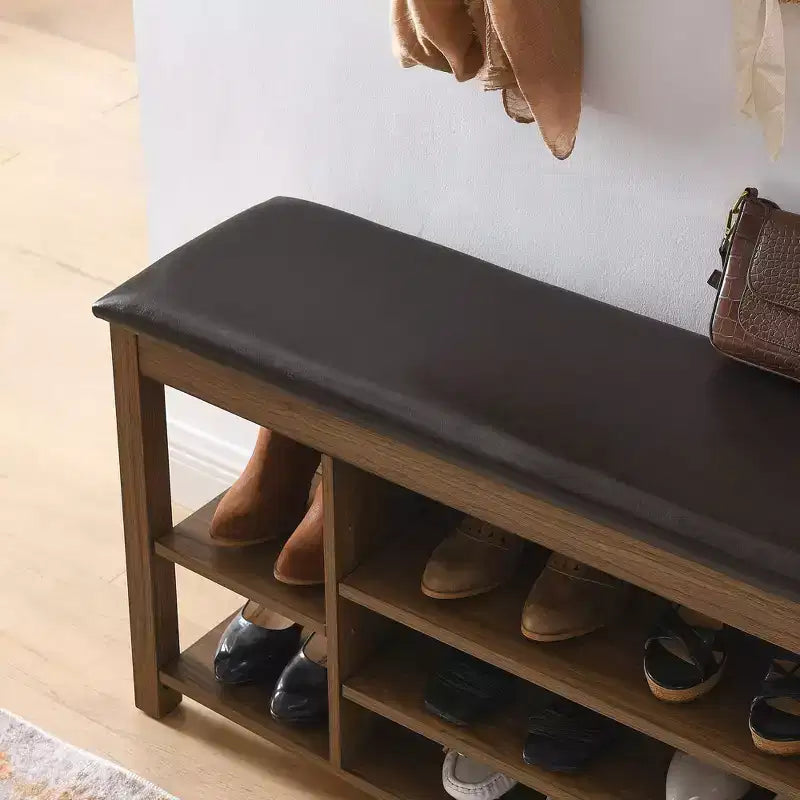 Banc à chaussures long en caoutchouc naturel avec rangement dissimulé – Organisateur d'entrée style nordique