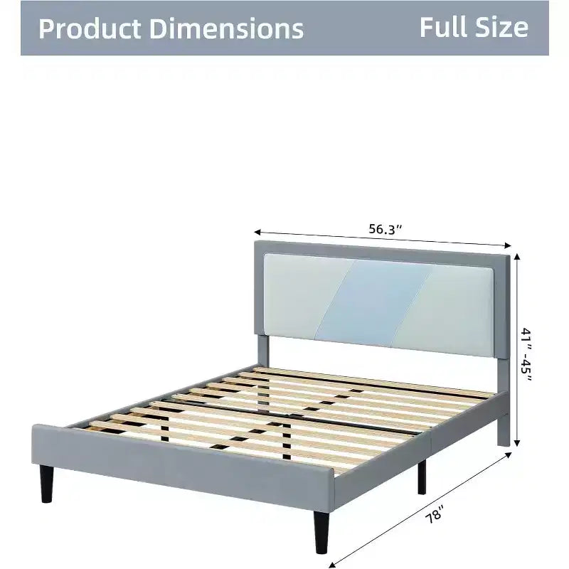 Cadre de lit grand format robuste avec lattes en acier, tête de lit réglable en hauteur, aucun sommier tapissier requis, assemblage facile, beige
