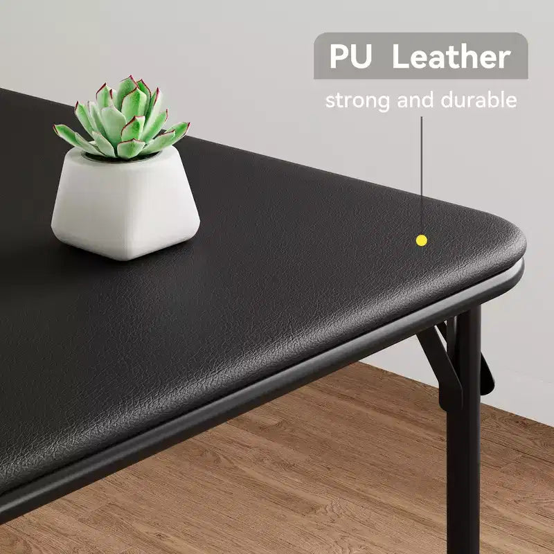 Table carrée pliante portable avec pieds pliables et rembourrage en vinyle, fabriquée en métal, convient comme bureau, table de jeu d'échecs ou table de jeux de société