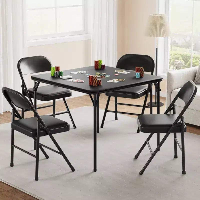Table carrée pliante portable avec pieds pliables et rembourrage en vinyle, fabriquée en métal, convient comme bureau, table de jeu d'échecs ou table de jeux de société