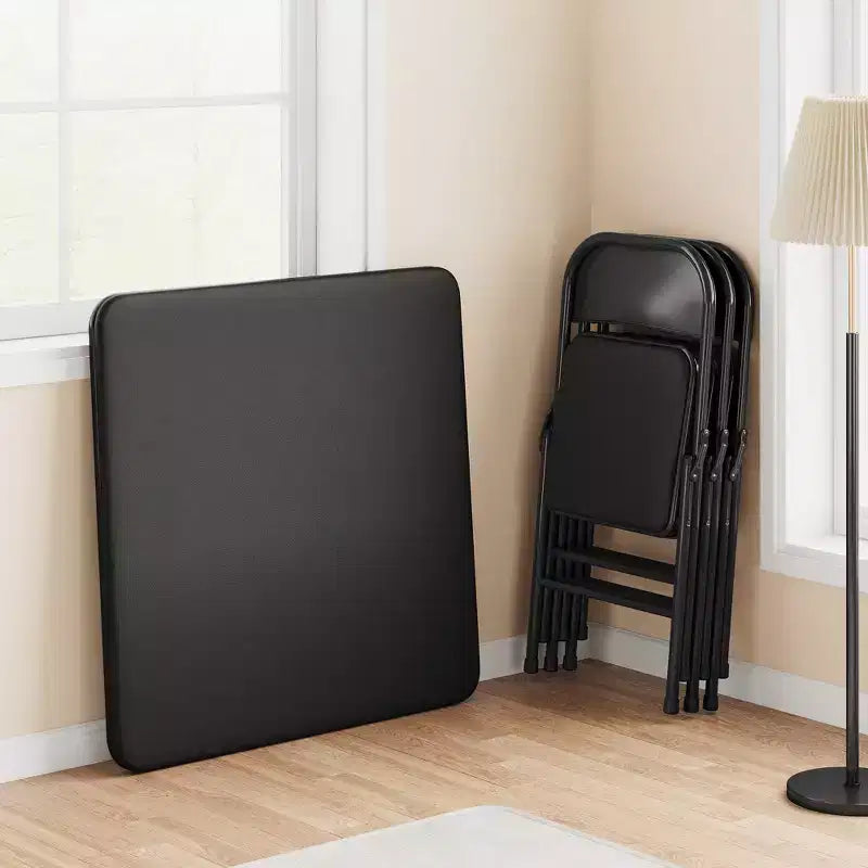 Table carrée pliante portable avec pieds pliables et rembourrage en vinyle, fabriquée en métal, convient comme bureau, table de jeu d'échecs ou table de jeux de société