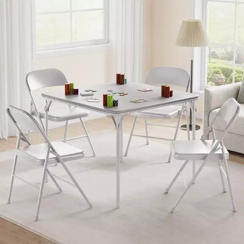 Table carrée pliante portable avec pieds pliables et rembourrage en vinyle, fabriquée en métal, convient comme bureau, table de jeu d'échecs ou table de jeux de société