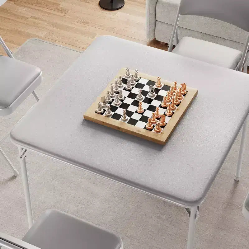 Table carrée pliante portable avec pieds pliables et rembourrage en vinyle, fabriquée en métal, convient comme bureau, table de jeu d'échecs ou table de jeux de société