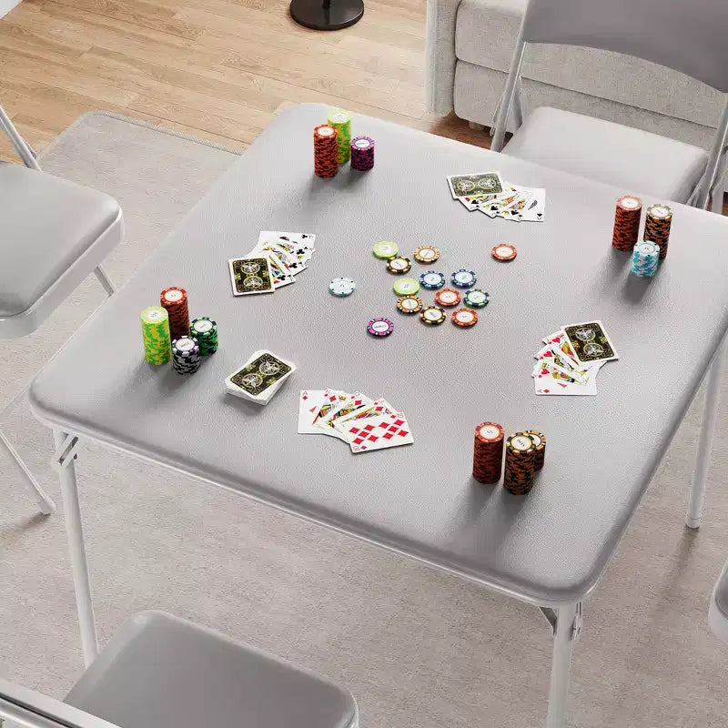 Table carrée pliante portable avec pieds pliables et rembourrage en vinyle, fabriquée en métal, convient comme bureau, table de jeu d'échecs ou table de jeux de société