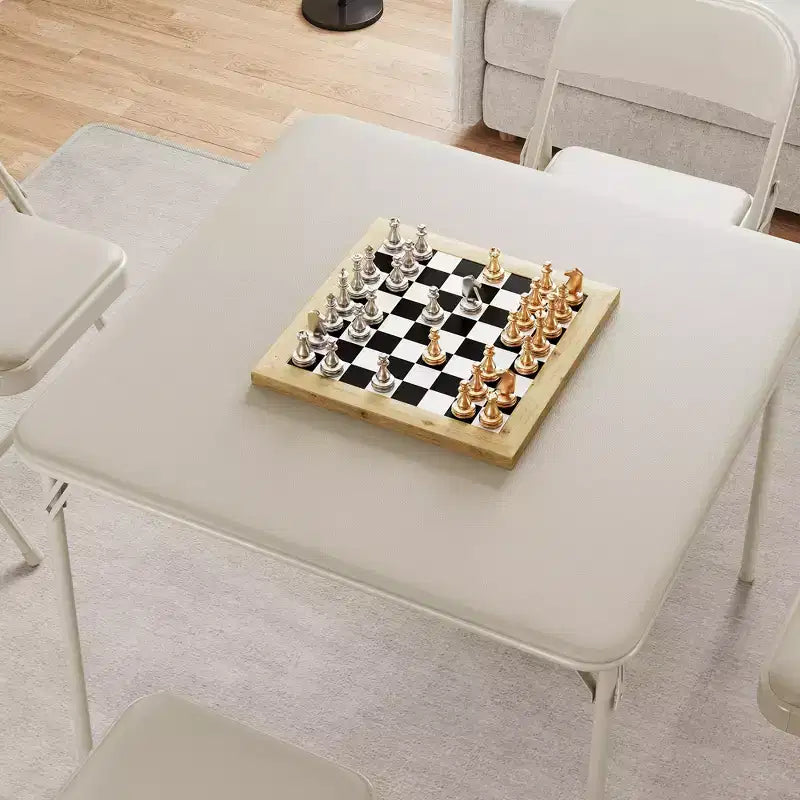 Table carrée pliante portable avec pieds pliables et rembourrage en vinyle, fabriquée en métal, convient comme bureau, table de jeu d'échecs ou table de jeux de société