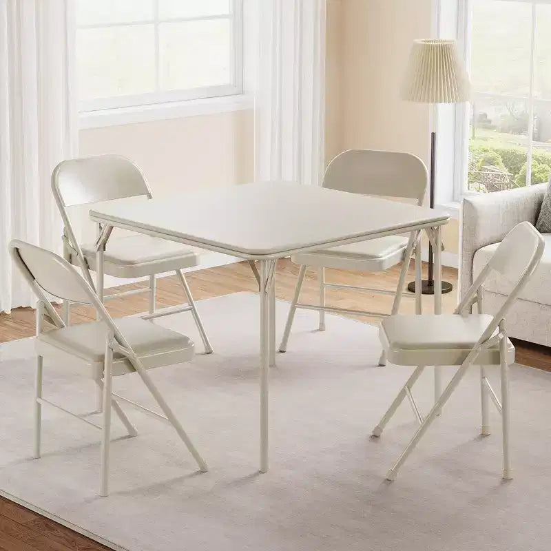 Table carrée pliante portable avec pieds pliables et rembourrage en vinyle, fabriquée en métal, convient comme bureau, table de jeu d'échecs ou table de jeux de société