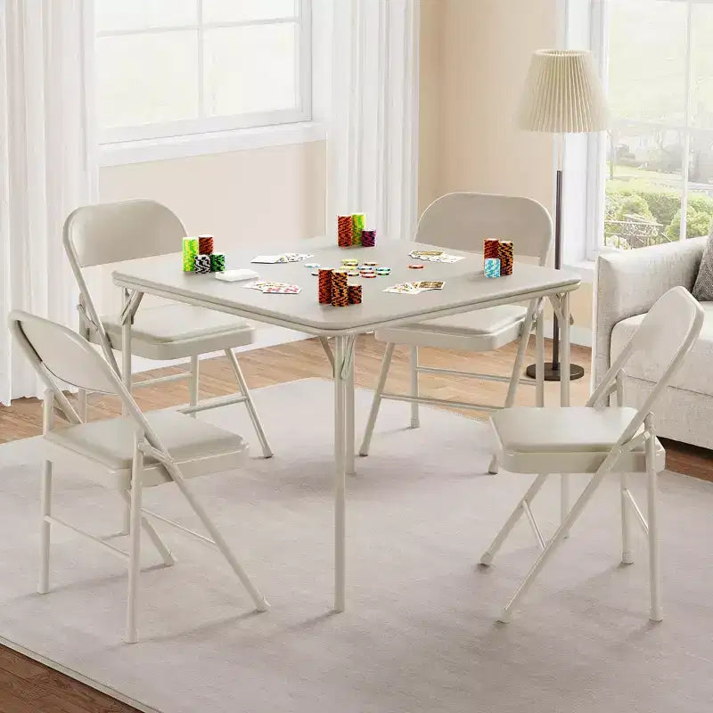 Table carrée pliante portable avec pieds pliables et rembourrage en vinyle, fabriquée en métal, convient comme bureau, table de jeu d'échecs ou table de jeux de société
