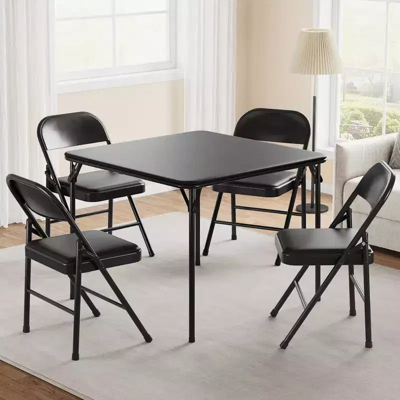 Table carrée pliante portable avec pieds pliables et rembourrage en vinyle, fabriquée en métal, convient comme bureau, table de jeu d'échecs ou table de jeux de société