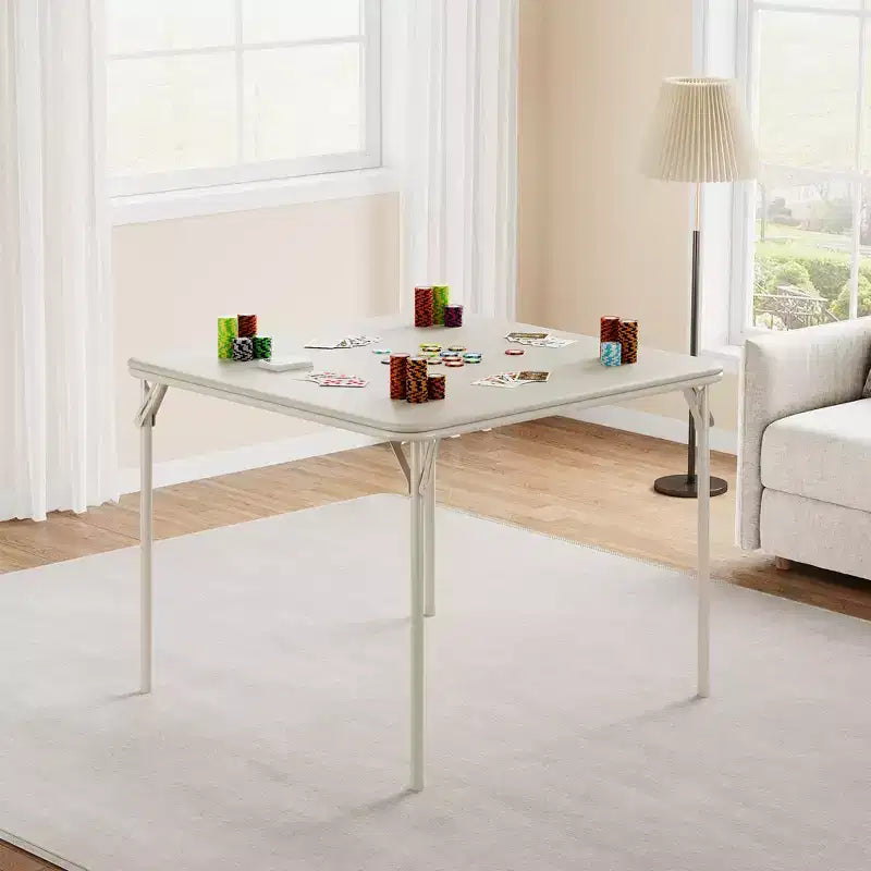 Table carrée pliante portable avec pieds pliables et rembourrage en vinyle, fabriquée en métal, convient comme bureau, table de jeu d'échecs ou table de jeux de société