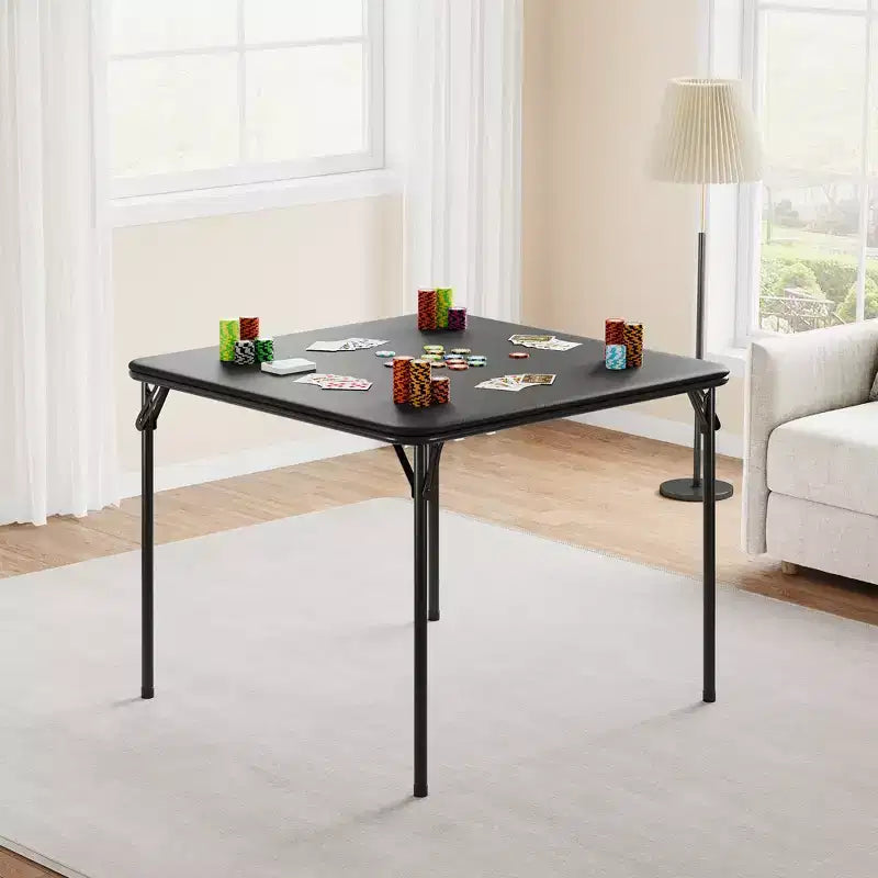 Table carrée pliante portable avec pieds pliables et rembourrage en vinyle, fabriquée en métal, convient comme bureau, table de jeu d'échecs ou table de jeux de société