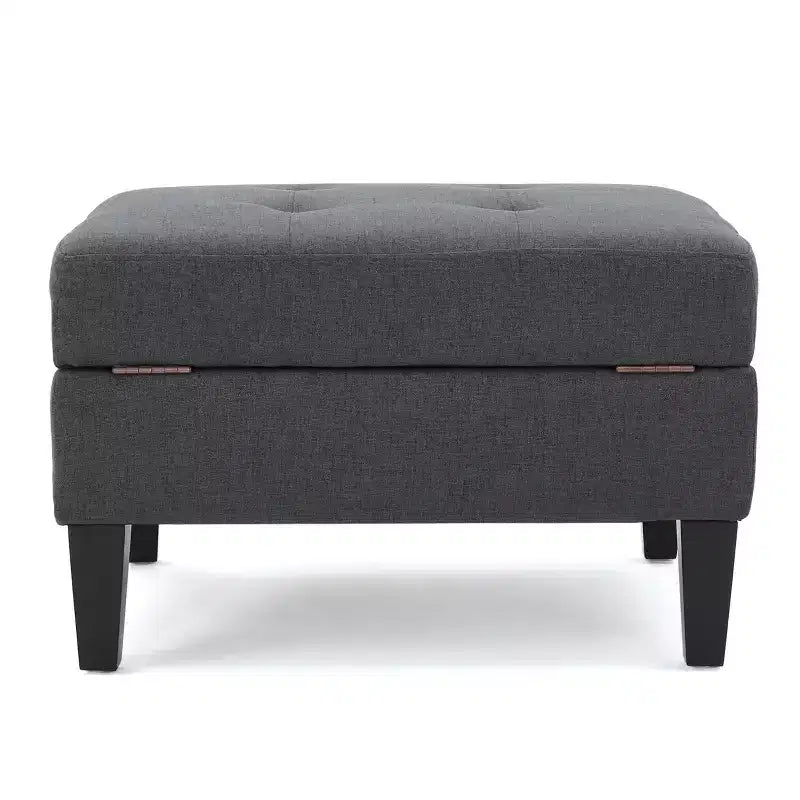Okak Modern Square Storage Ottoman with Cushion, End Of Bed Bench with Wooden Legs, Entryway Bench for Bedroom, Living Room