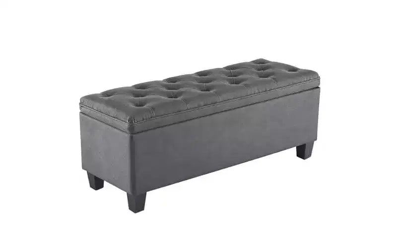 Banc coffre de rangement capitonné moderne (40 pouces) – Tissu lin – Siège d'entrée/Banc de bout de lit avec cadre métallique pour salon et chambre à coucher