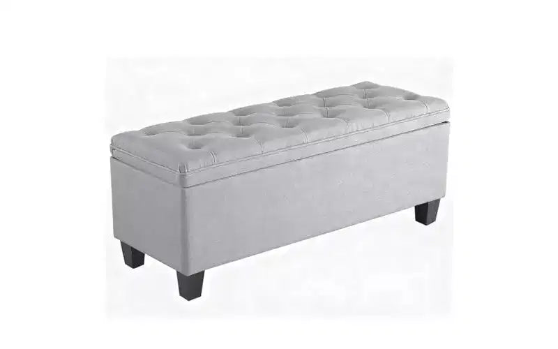 Banc coffre de rangement capitonné moderne (40 pouces) – Tissu lin – Siège d'entrée/Banc de bout de lit avec cadre métallique pour salon et chambre à coucher
