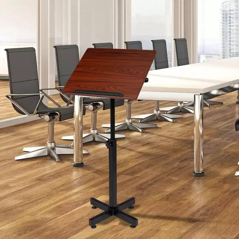 VINGLI Pupitre de lecture classique, réglable en hauteur pour église et salle de classe, bureau de présentation portable avec butée de bord, marron