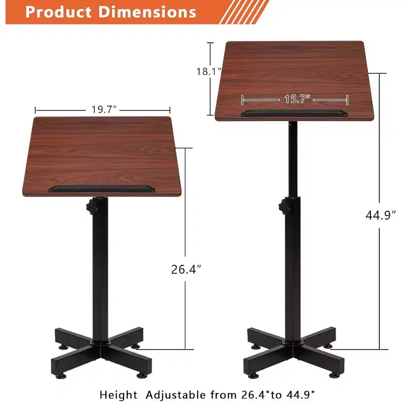 VINGLI Pupitre de lecture classique, réglable en hauteur pour église et salle de classe, bureau de présentation portable avec butée de bord, marron