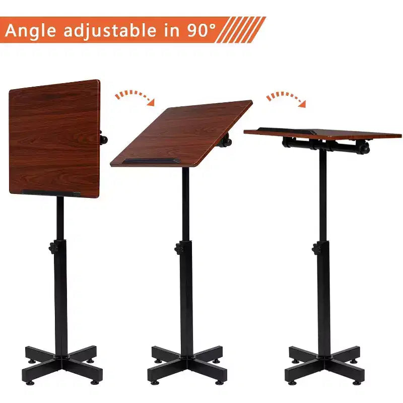 VINGLI Pupitre de lecture classique, réglable en hauteur pour église et salle de classe, bureau de présentation portable avec butée de bord, marron