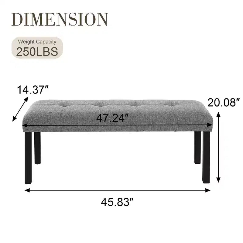 Banc moderne en lin avec capitonnage, banc de chaise de salle à manger polyvalent avec pieds en bois, banc de bout de lit de ferme pour salon et chambre à coucher