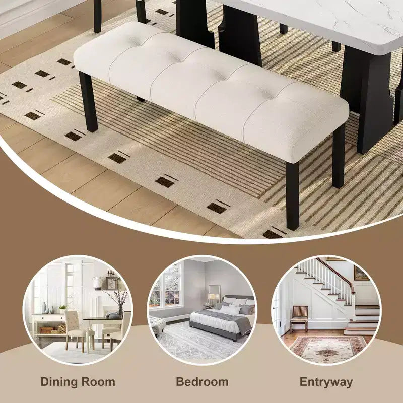 Banc moderne en lin avec capitonnage, banc de chaise de salle à manger polyvalent avec pieds en bois, banc de bout de lit de ferme pour salon et chambre à coucher