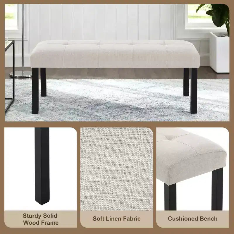 Banc moderne en lin avec capitonnage, banc de chaise de salle à manger polyvalent avec pieds en bois, banc de bout de lit de ferme pour salon et chambre à coucher