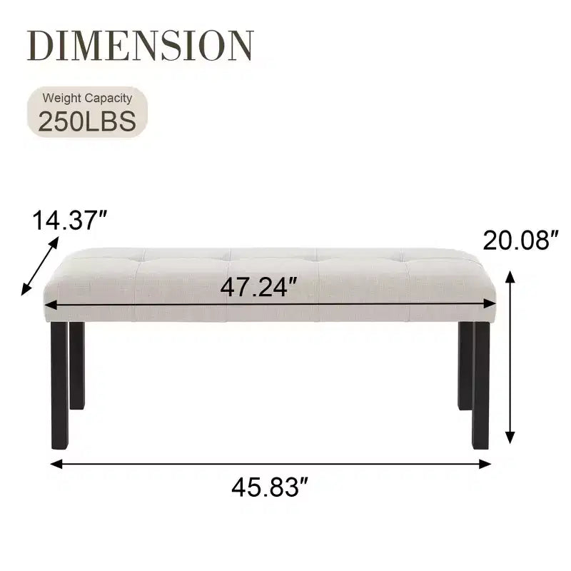 Banc moderne en lin avec capitonnage, banc de chaise de salle à manger polyvalent avec pieds en bois, banc de bout de lit de ferme pour salon et chambre à coucher
