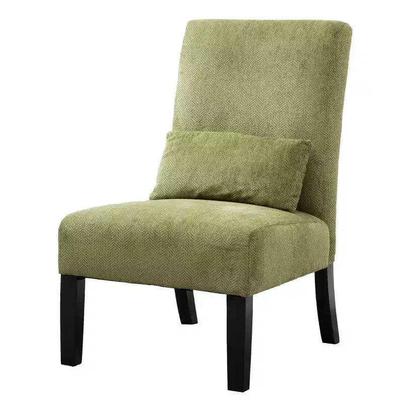 Fauteuil d'appoint moderne avec oreiller et revêtement en chenille, sans accoudoirs, avec pieds en bois massif, chaise confortable pour salon et chambre à coucher.