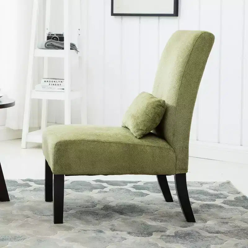 Fauteuil d'appoint moderne avec oreiller et revêtement en chenille, sans accoudoirs, avec pieds en bois massif, chaise confortable pour salon et chambre à coucher.