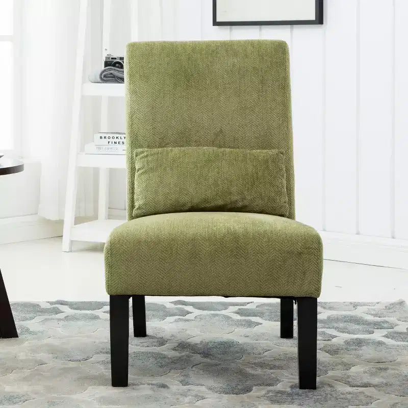 Fauteuil d'appoint moderne avec oreiller et revêtement en chenille, sans accoudoirs, avec pieds en bois massif, chaise confortable pour salon et chambre à coucher.