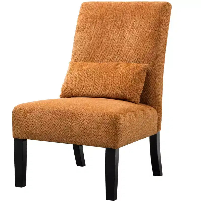 Fauteuil d'appoint moderne avec oreiller et revêtement en chenille, sans accoudoirs, avec pieds en bois massif, chaise confortable pour salon et chambre à coucher.