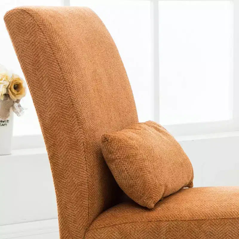 Fauteuil d'appoint moderne avec oreiller et revêtement en chenille, sans accoudoirs, avec pieds en bois massif, chaise confortable pour salon et chambre à coucher.
