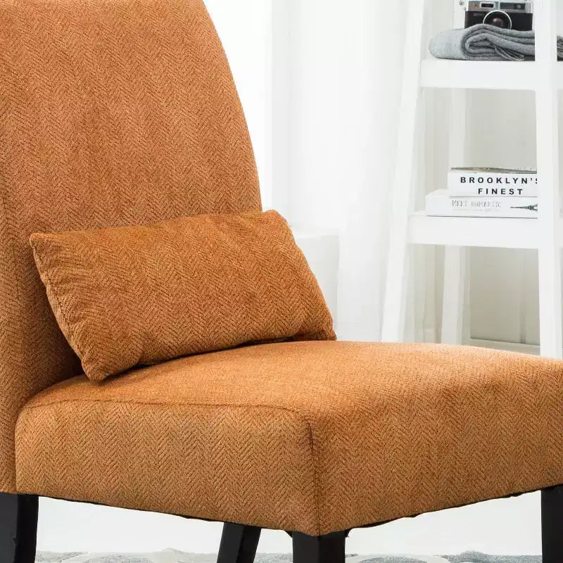 Fauteuil d'appoint moderne avec oreiller et revêtement en chenille, sans accoudoirs, avec pieds en bois massif, chaise confortable pour salon et chambre à coucher.
